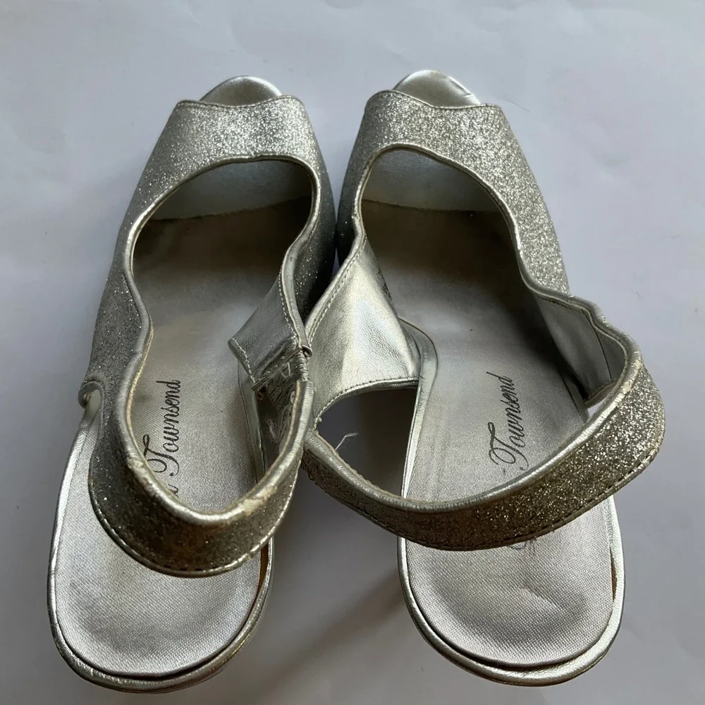 Lulu‎ Townsend Silver Glitter Peep Toe Slingback Platform Pumps Heels Stiletto 7